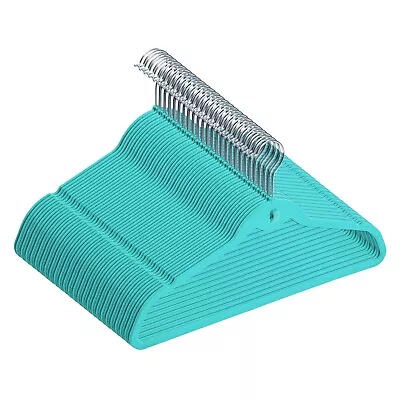 50 Pack Non Slip Velvet Clothes Hangers With Cascading Hooks Teal 17.5 In • $33.99