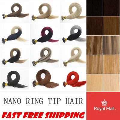 1G 14 -24'' Nano Ring Remy Human Hair Extensions Halo Micro Beads Double Drawn • £35