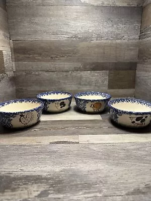 Molly Dallas Spatterware Folk Art Pottery Large Snack Bowl 6  Diameter Set Of 4 • $35