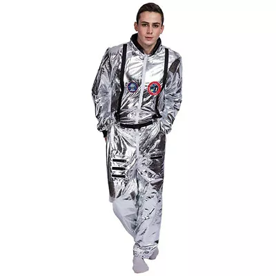 Men Astronaut Spaceman Costume Sliver Jumpsuit Metallic Astronaut Uniform • $35.99