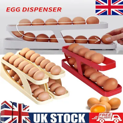 2-Tier Rolling Refrigerator Storage Rack Egg Dispenser Rolldown Egg Holder UK • £8.46