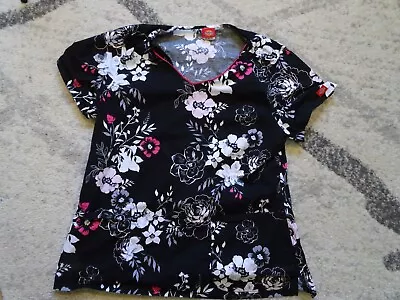 Dickies Floral Scrub Top Black Womens Sz XL Workwear Lightweight • $13.49