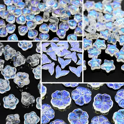 £3.99 • Buy 50 X Smooth Glass Heart / Star / Flower /mermaid Tail Beads Clear Ab