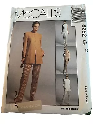 McCalls Sewing Pattern 8252 Jones New York Jacket Vest Pants Career Work Size 20 • $6.29