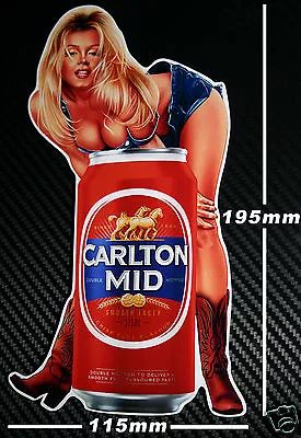 Carlton Mid Beer Can Pin Up Girl Sticker Speedway HotRod Toolbox Fridge Man Cave • $6.99