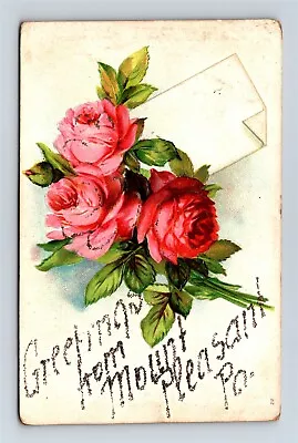 Postcard PA Floral Glitter Greetings From Mount Pleasant Pennsylvania C1908 I33 • $9.99