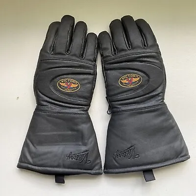 Victory Motorcycle Gloves Black Leather Winter Gauntlet Small • $45.95