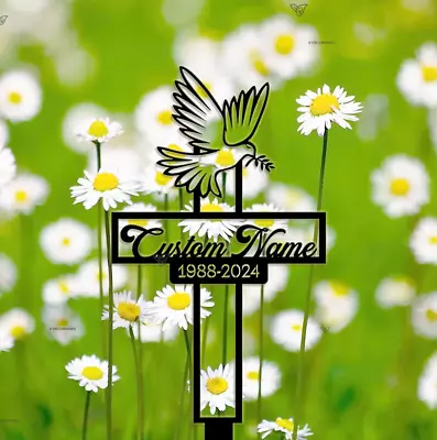 Dove Cross Metal Memorial Yard Stake Christian Easter Decor Dove Memorial Of • $43.76