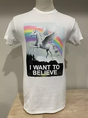 Unicorn Pegasus T-Shirt “I Want To Believe” Size Medium NEW WITH TAGS • $9.99