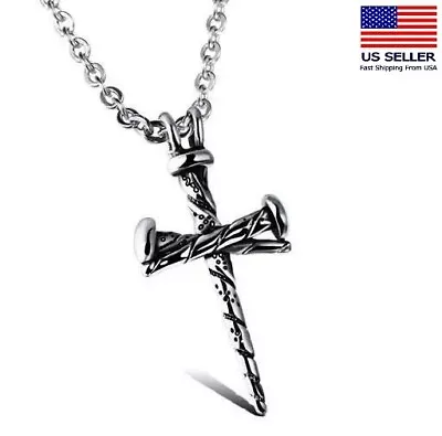 Men Necklace Vintage Retro 3D Casting Nails Jesus Cross Style Pendant 1046 • $6.99