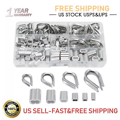 Aluminum Crimping Loop Sleeve Kits For 1/16  - 3/16  Diameter Wire Rope Cable • $12.86