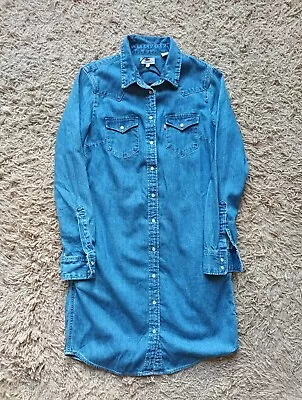 LEVIS Womens Blue Denim Dress Snap Button Cotton Size XS • £24.95