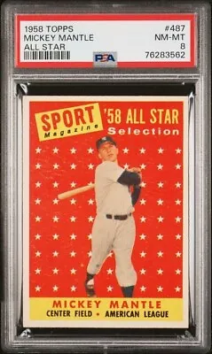 1958 Topps No. 487 Mickey Mantle All Star Psa 8 Near Mint/mint  Pack Fresh • $1995