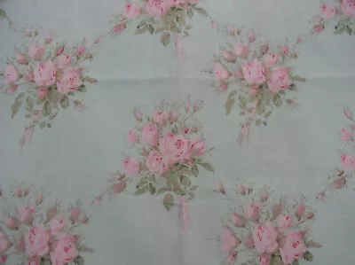 Yuwa Vintage Inspired Pink Rose Bouquets On Aqua  Cotton Fabric 1 Yd.  • $12