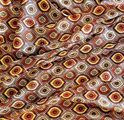 Vintage Green Brown Abstract Geometric Boho Hippie 70's Stretch Fabric 4 Yards • $18.90
