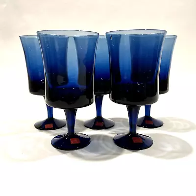 DENBY Milnor Arabesque Blue Ice Goblet 6.75  Tall Sweden Set Of 5 Vintage 70s • $35.95