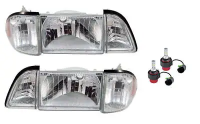 1987-1993 Mustang Euro Clear Headlights 6 Piece Set Amber Sides 6500K LED Bulbs • $169.95