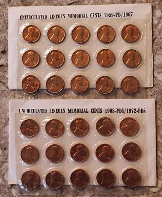 Lincoln Mem Penny Cents 1959 - 1972 P D S 30 BU Coin In Cellophane • $9.75