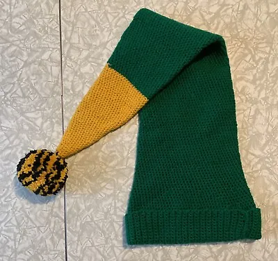 Vintage 80s 90s Elf Ski Hat 35” Green Yellow Black Knitted Jester Pointy Winter • $24.95