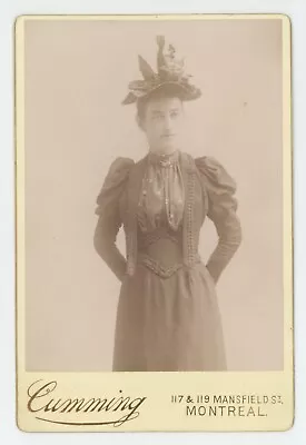 C1880s Cabinet Card Beautiful Woman Stunning Dress & Hat Montreal QC Canada • $16.99