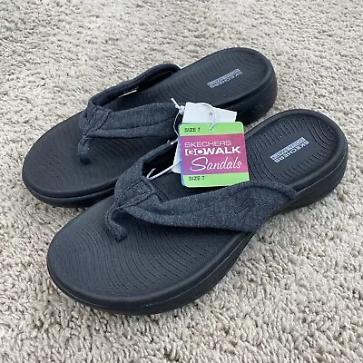 Skechers Women's Sz 7 M On The Go 600  Flip Flop Thong Sandals Blk/Grey NWT • $22.97