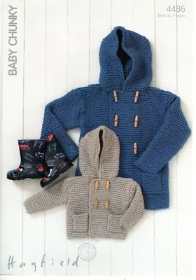 £4.49 • Buy Hayfield Baby Chunky Knitting Pattern - 4486 Hooded Boys Duffle Coat