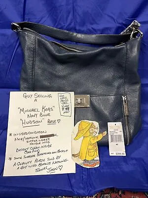 Michael Kors Hudson Navy Blue Leather Bag Purse Used Nice Orig Price Tag $389 • $14.99
