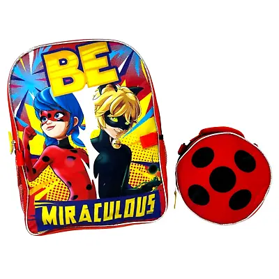 Miraculous Ladybug Backpack And Lunch Box Set Girls Kids Book Bag Bundle Red 16  • £24.70