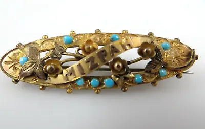 Victorian Antique MIZPAH BroochPin With Turquoise Blue Stones Gold Filled  • $89