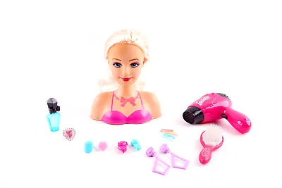 Girls Doll Styling Salon Head With Accessories Hair Styling Doll With Hairdryer • £11.59