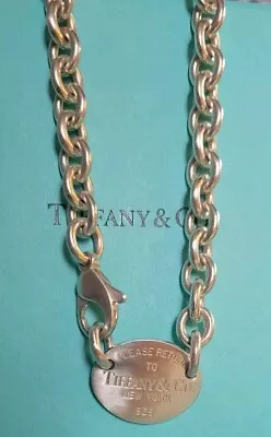 Tiffany & Co Sterling Silver Return To Tiffany  Chocker Necklace With Oval Plate • $450