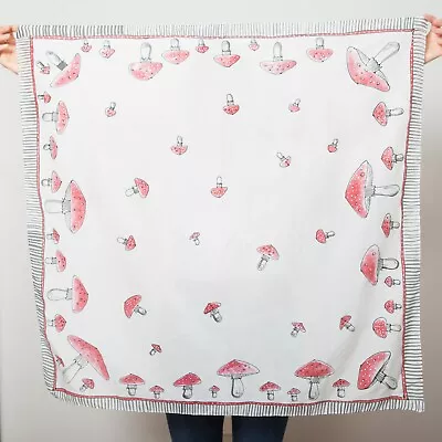 Mushroom Amanita Hand Painted Scarf Silk Cotton White Scarf Fall Scarf • $59