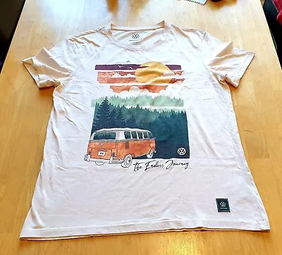 Official VW Campervan T-Shirt - Retro Style - Beige - Mens UK Size Large - VGC • £9.99