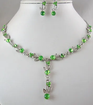 £3.99 • Buy Silver Tone  Lime Green Crystal  Necklace And  Earrings Set