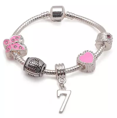 Liberty Charms Children's Pink 'Happy 7th Birthday' Charm Bead Bracelet • £10.99