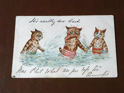 ORIGINAL  LOUIS WAIN SIGNED ANTHROPOMORPHIC TUCK CAT POSTCARD - TOO BAD No. 956 • £8.50