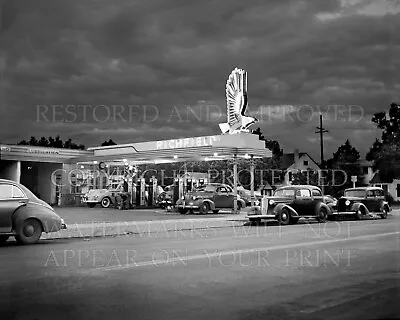 11x14 Photo Print Redding CA Richfield Gas Filling Station Cars Night Scene 1942 • $14.99
