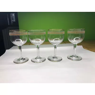 Vintage Crystal Wine Glasses Stemware With Gorgeous Etch Pattern And Gold Ribbon • $26