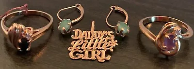 DADDY'S LITTLE GIRL Jewelry Set Charm 2 Rings And A Pair Of Earrings • $299.99