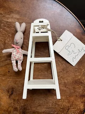 Maileg Retired Rose Baby MY Rabbit 6cm In Retired Ivory Wood High Chair BNWT • £25.99