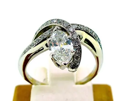 14k White Gold Wedding Set W/Old Minor Marquis-Cut Center Diamond-1.38Cttw! Sz 6 • $5518.85