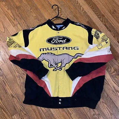 Vintage Ford Mustang Cobra GT Boss Mach 1 Racing Jacket Mens Yellow Size Med 3XL • $59.99