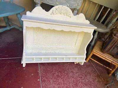  Vintage White Scalloped Wood Shelf Cupboard Wall Hanging Cabinet Curio Display • $295