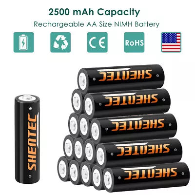 16Pcs Rechargeable High Capacity 2500mAh 1.2V AA Size Recyclable Ni-MH Battery • $16.89