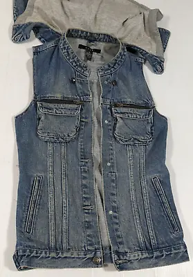 Women's Vintage KSUBI Sleeveless Removable Hood Denim Vest Waistcoat Size XS VGC • $70
