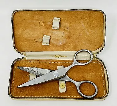 Vintage Clauss 5-3/4” Stainless Steel Sewing Pinking Shears Scissors W/Case • $19.95