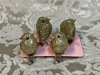 Gold Glitter Birds Clip Christmas Craft Wedding Decor Set  Of 4 • $12.95