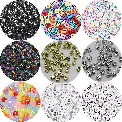 250 Assorted Alphabet Letter Acrylic Cube Pony Beads 6X6mm Jewelry Kids Craft • £4.31