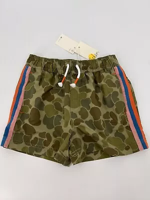 Mini Boden Sporty Stripe Short Green Bubble Camo New 6-7y Swim • $22