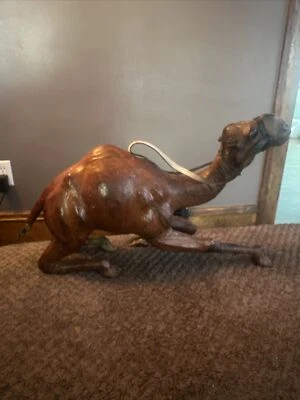 $24.99 • Buy Vintage Large 15” Leather Wrapped Dromedary Sitting Camel Glass Eyes Nativity